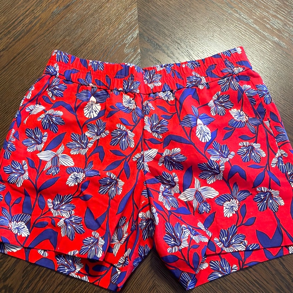 J. Crew Poppy Red Linen Blend Floral Shorts Size 4-NWOT